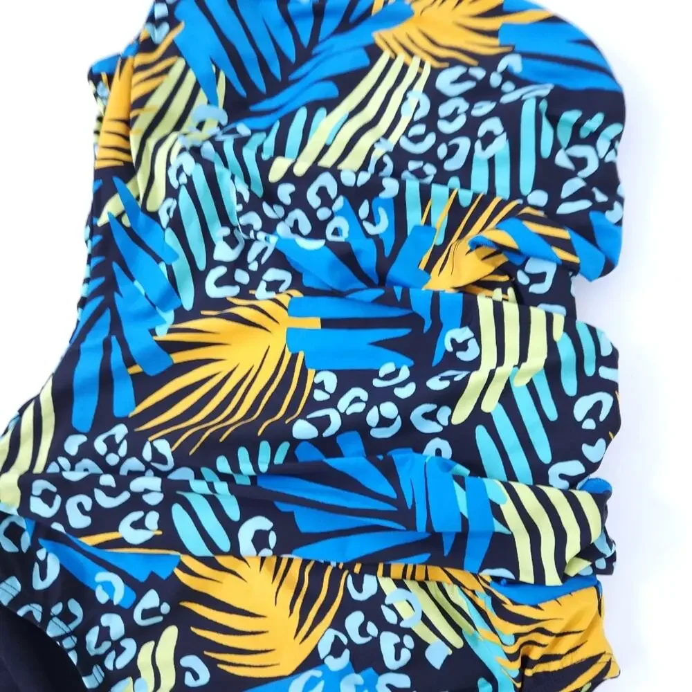 Clean Water One Piece Swimsuit One Shoulder Small Tropical Floral Bright Print